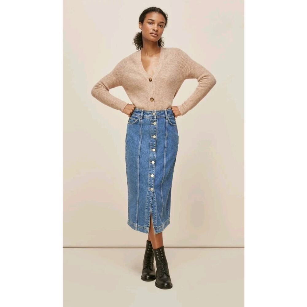 NWT Whistles Button Through Denim Midi Skirt Size 4
